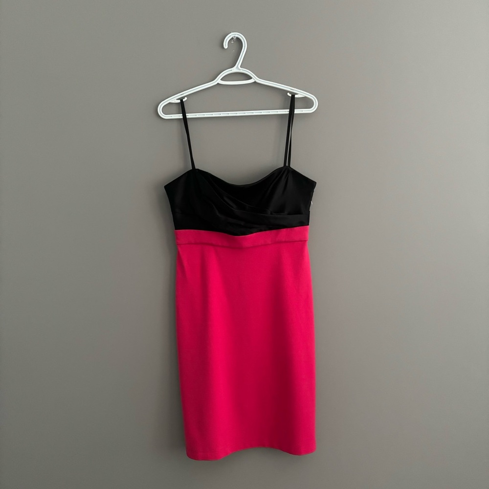 NWT BCBG Max Azria Size 10 Pink and Black Strapless Silk and Cotton Mini Dress